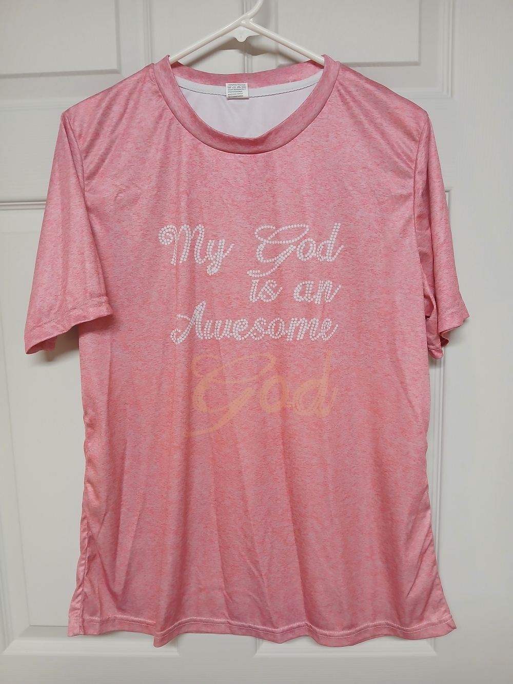 Ladies bright pink silky feel tshirt top xl awesome God